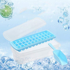 Fun Homes Plastic Ice Tray with Storage Box, Spoon and Transparent Cover Lid, Random Colors (32 Cubes), Pack of 2