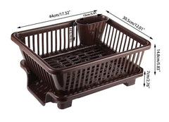 Kuber Industries 3 in 1 Large Durable Plastic Kitchen Sink Dish Rack Drainer Drying Rack Washing Basket with Tray for Kitchen, Dish Rack Organizers, Utensils Tools Cutlery (Brown)-KUBMART10737