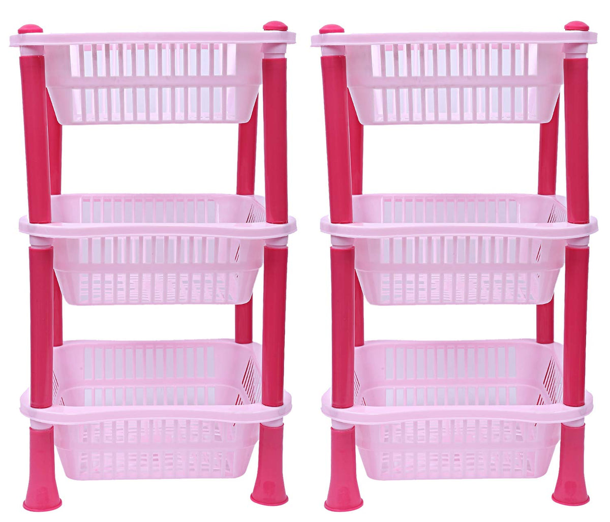 Kuber industries Plastic 2 Pieces 3 Layer Multi-Purpose Kitchen Storage Basket Rack (Pink)-CTKTC25240