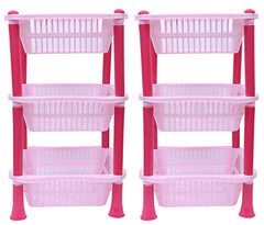 Kuber industries Plastic 2 Pieces 3 Layer Multi-Purpose Kitchen Storage Basket Rack (Pink)-CTKTC25240