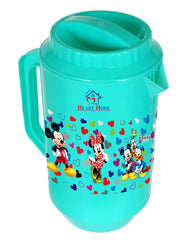 Heart Home Mickey & Friends Print Unbreakable Plastic Water Jug with Lid for Home, Kitchen, Office 2 Liter (Green)