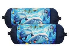 Kuber Industries Bolster Cover|Polyester Bolster Cover Set|Diwan Round Bolster Pillow Covers|Luxurious Ocean Print Roll Masand Cover|Pack of 2 (Blue)