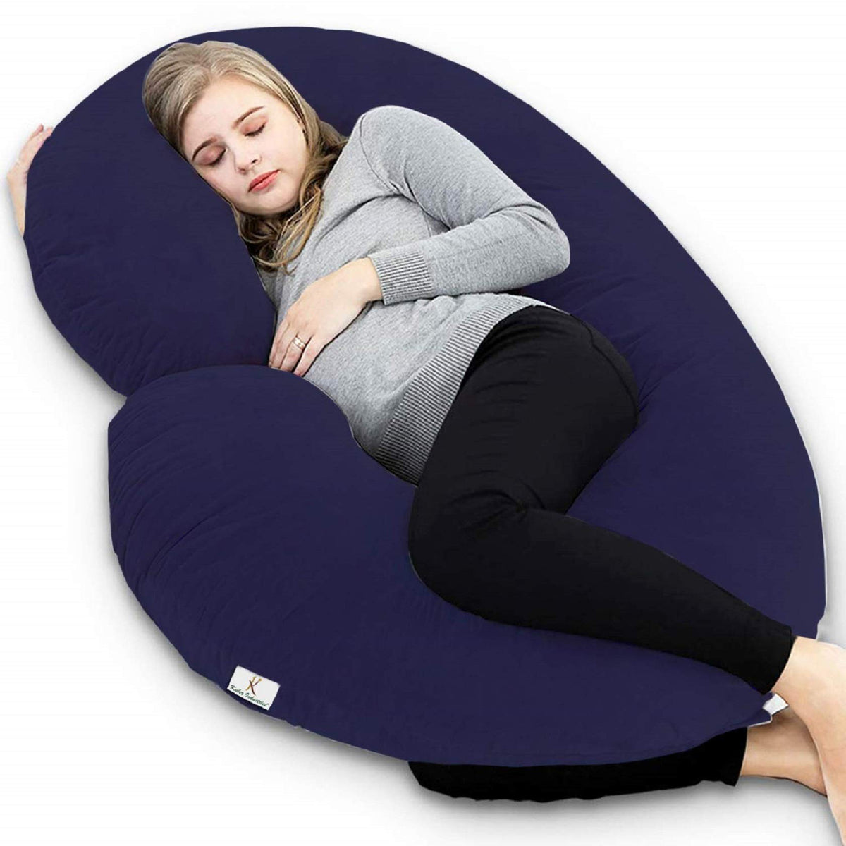 Kuber Industries Cotton Ultra Soft Hollow Fibre C Shaped Maternity Pillow,Pregnancy Pillow,Body Pillow with Zippered Cover (Navy Blue)-CTKTC39237, Standard