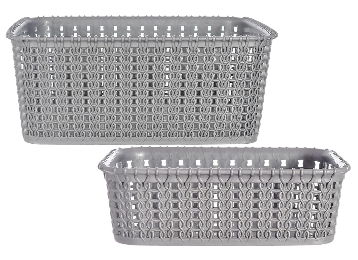Heart Home Multipurposes Large & Small Size M 20-15 Plastic Basket, Organizer For Kitchen, Countertops, Cabinets, Bathroom Without Lids- Set of 2 (Grey) -46HH0138