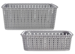 Heart Home Multipurposes Large & Small Size M 20-15 Plastic Basket, Organizer For Kitchen, Countertops, Cabinets, Bathroom Without Lids- Set of 2 (Grey) -46HH0138