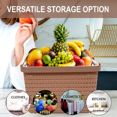 Kuber Industries Basket | Plastic Storage Basket for Fruits | Storage Basket for Picnic | Storage Basket for Kitchen | Stationery Storage Basket | FLORA-222 | Pack of 3 | Coffee
