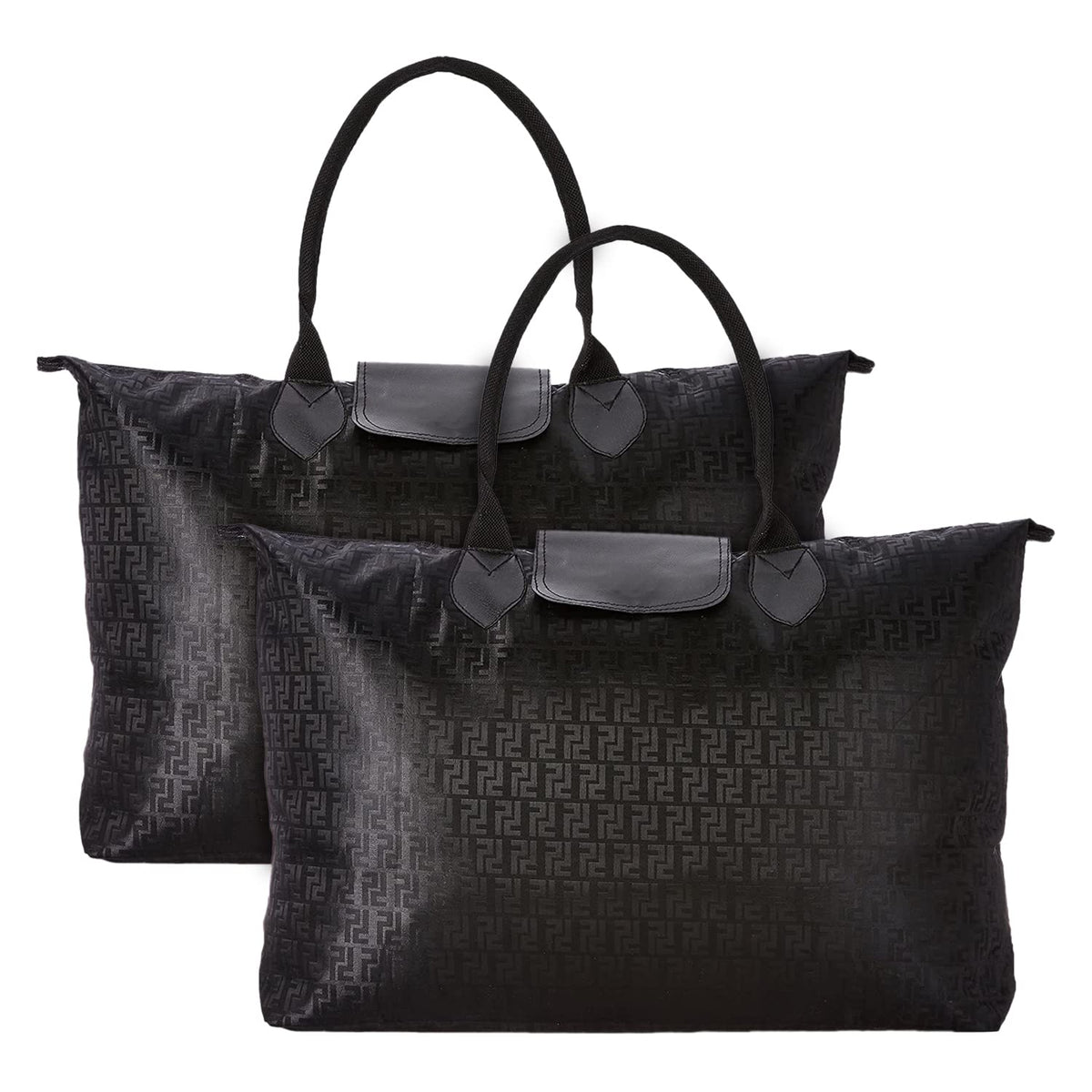 Kuber Industries Multiuses Designer Rexine Shopping Bags/Grocery Bag for Carry Grocery, Fruits, Vegetable with Handles Pack of 2 (Black) 52KM3989