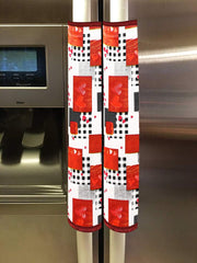 Heart Home Hearts Design PVC 2 Pieces Fridge/Refrigerator Handle Cover (White & Maroon) CTHH5397, Standard