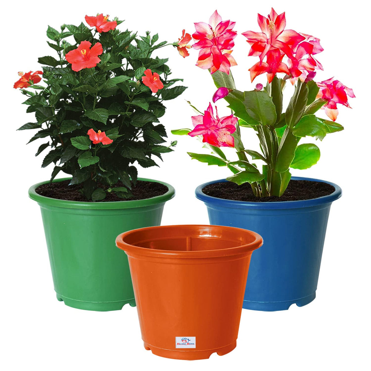 Heart Home Durable Plastic Flower Pot|Gamla for Indoor Home Decor & Outdoor Balcony,Garden,6"x5",Pack of 3 (Orange,Green,Blue)