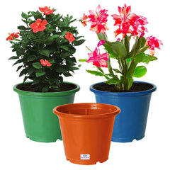 Heart Home Durable Plastic Flower Pot|Gamla for Indoor Home Decor & Outdoor Balcony,Garden,6"x5",Pack of 3 (Orange,Green,Blue)