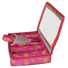 Heart Home Multipurpose Feather Design Laminated 4 Rod Bangle Box/Organizer/Case With Tranasparent Top (Pink)-47HH0229