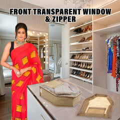 Kuber Industries Blouse Cover | Non Woven Foldable Wardrobe Organizer For Woman | Cloth Organizer Top Transparent & One Small Pocket | Pack of 3 | Cream