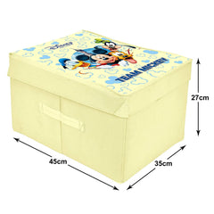 Heart Home Non-Woven Mickey & Friend Print Flodable Storage Box/Wardrobe Organizer With Lid For Home Decor (Cream) 54HH4230.