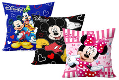Kuber Industries Disney Team Minnie Mickey Print Silk Special Long Crush Cushion Covers (16"x16") Set of 3, Royal Blue & Pink & Black-KUBMART9998