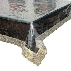 Kuber Industries PVC 6 Seater Transparent Dining Table Cover - Gold (VARC0707) Pack of 1