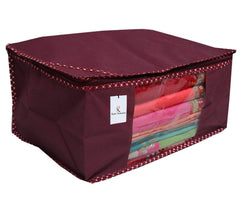 Kuber Industries 6 Piece Non Woven Fabric Saree Cover Set with Transparent Window, Extra Large, Maroon & Pink-CTKTC031949