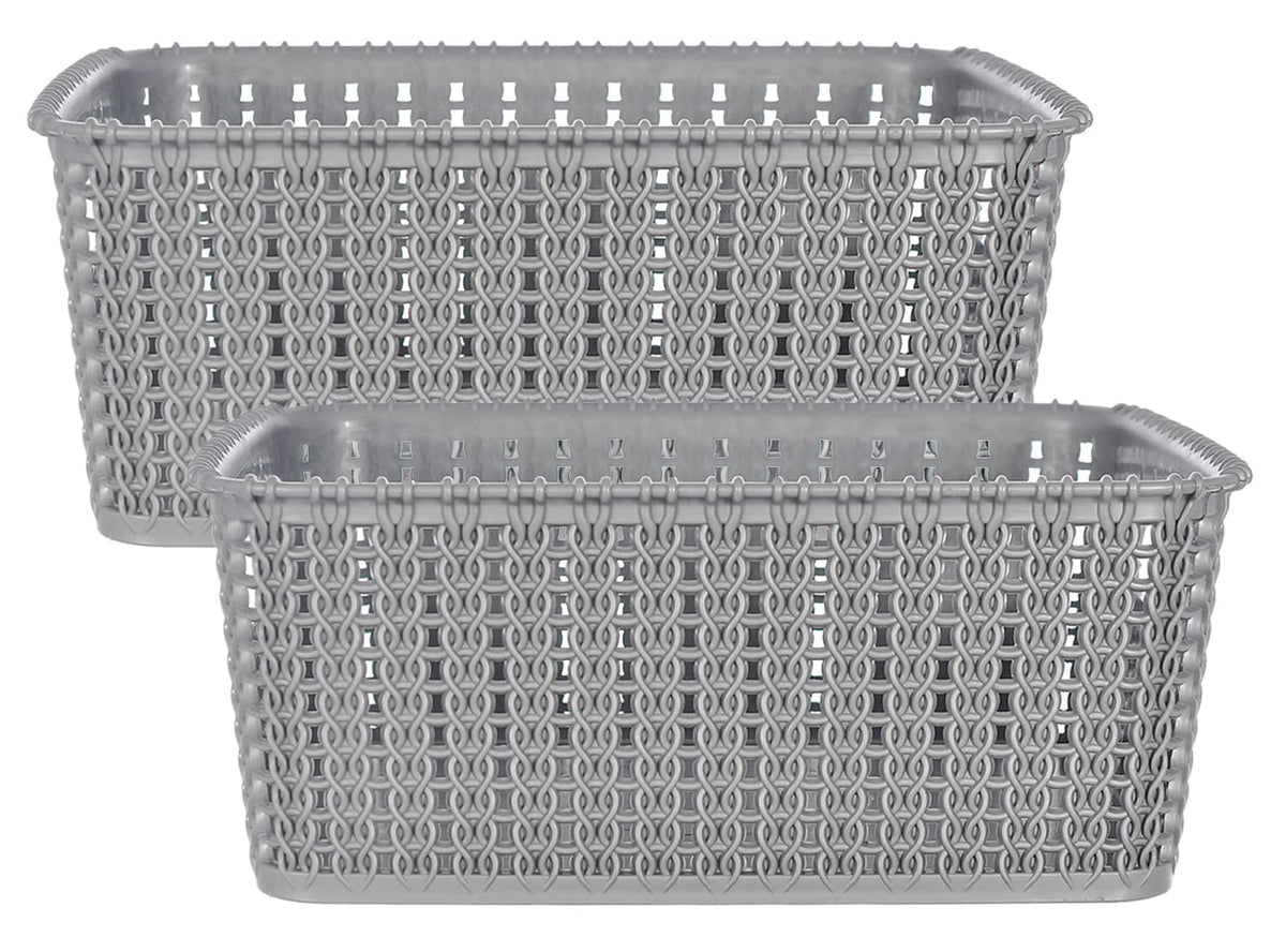 Heart Home Multipurposes Large M 20 Plastic Basket, Organizer for Kitchen, Countertops, Cabinets, Bathrooms Without Lid- Pack of 2 (Grey) -46KHH096