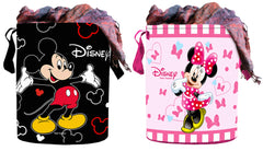 Kuber Industries Disney Print Round Non Woven Fabric Foldable Laundry Basket, Toy Storage Basket, Cloth Storage Basket with Handles,45 LTR (Set of 2, Black & Pink)-KUBMART11655, Standard