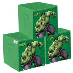 Heart Home Marvel Hulk Print Durable & Collapsible Square Storage Box|Clothes Organizer With Handle,Pack of 3 (Green)