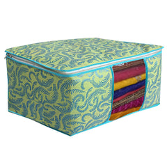 Heart Home Metalic Printed 4 Piece Non Woven Fabric Saree Cover Set with Transparent Window, Extra Large, Green & Red - CTHH22692