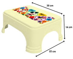 Heart Home Disney Mickey Minnie Print Square Plastic Bathroom Stool, Adults Simple Style Stool Anti-Slip with Strong Bearing Stool for Home, Office, Kindergarten (Cream) -HS_35_HEARTHS17700