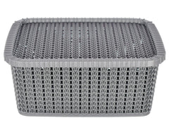 Heart Home Multipurposes Large M 20 Plastic Basket, Organizer For Kitchen, Countertops, Cabinets, Bathroom With Lids- Pack of 3 (Grey) -46HH074