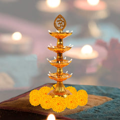 Heart Home Diwali Lights | Diwali String Light For Décor | Lights for Christmas | Lights for Navratri | Pooja Light For Diwali | Lights for Indoor | LED 4 Layer Diya Stand | Pack of 2 | Golden