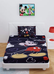 Kuber Industries Disney Mickey Print Silk Special Long Crush Single Bedsheet with 1 Pillow Cover (Black)-KUBMART010146