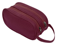 Kuber Industries Canvas Toiletry Organizer|Portable & Durable Carrying Strip Travel Shaving Doop Kit with 2 Zipper ComparMants and Fornt Zipper Pack of 2 (Brown)