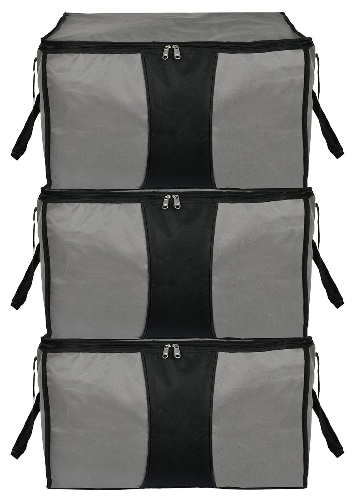 Kuber Industries Large Size Canvas Multi-Purpose Storage Bag/Clothing Storage Organizer/Toy Storage Bag/Stationery Paper Storage Bag with Zipper Closure And Strong Handle-Pack of 3 (Grey & Black)