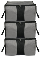 Kuber Industries Large Size Canvas Multi-Purpose Storage Bag/Clothing Storage Organizer/Toy Storage Bag/Stationery Paper Storage Bag with Zipper Closure And Strong Handle-Pack of 3 (Grey & Black)