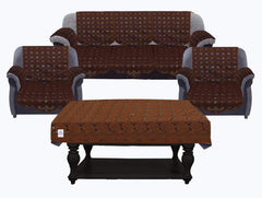 Heart Home Square Design Cotton 5 Seater Sofa Cover with 6 Pieces Arms Cover and 1 Center Table Cover Use Both Side, Living Room, Drawing Room, Bedroom, Guest Room (Set Of17, Brown)-HEART12009