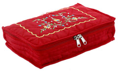 Kuber Industries Embroidery Design 2 Pieces Cotton Jewellery Kit, Red - CTKTC030583