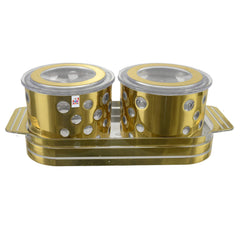 Fun Homes Pearl Wooden Design Plastic Serving Tray with 2 Multipurpose Snacks/Dry Fruit Air Tight Bowls with Lids (Set of 3,Gold), Standard (FSHOME011085)