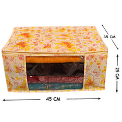 Kuber Industries Flower Design 3 Piece Non Woven Saree Cover Set, Ivory and Red