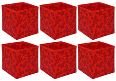 Heart Home Metallic Flower Printed Non-Woven Foldable Storage Bin/Cube/Organizer For Toys, Clothes And Books With Handles- Pack of 6 (Red) -HS43HEARTH26268
