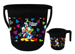 Kuber Industries Disney Team Mickey Print Unbreakable Virgin Plastic Bathroom Bucket with Mug Set|Capicity 16 LTR Bucket & 500 ML Mug (Black)
