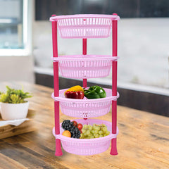 Kuber Industries Plastic 2 Pieces 4 Layer Multi-Purpose Kitchen Storage Basket Rack (Pink)-Ctktc25205