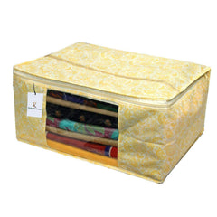 Kuber Industries Non Woven Saree Covers With Zip|Saree Covers For Storage|Saree Packing Covers For Wedding|Pack of 2 (Green & Gold)