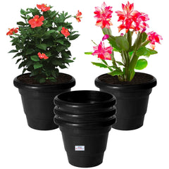 Heart Home Solid 2 Layered Plastic Flower Pot|Gamla for Home Decor,Nursery,Balcony,Garden,8"x 6",Pack of 5 (Black)
