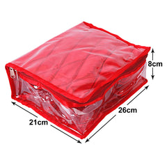 Heart Home PVC Laminated Satin Jewellery Organizer For Watches, Bracelets, Bangles, Small Jewellery With 4 Pouches (Red)