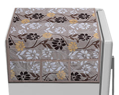 Kuber Industries Floral Print Polyester Fridge Top Cover, Protect for Scratches with 6 Utility Side Pockets (Light Brown)