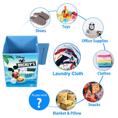 Heart Home Disney Mickey Surf Print Foldable Laundry Basket|Clothes Storage Basket With Handle & Lid,60 Ltr.Pack of 2 (Blue)