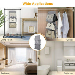 Heart Home Hanging Handbag Organizer With 6 Large Compartments & Hanger, Pack of 2 (Grey)