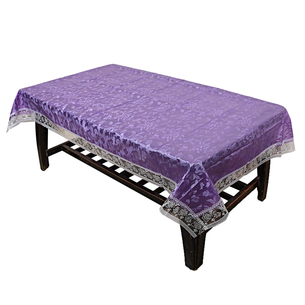 Kuber Industries Floral Design PVC 4 Seater Center Table Cover - Purple Pack of 1