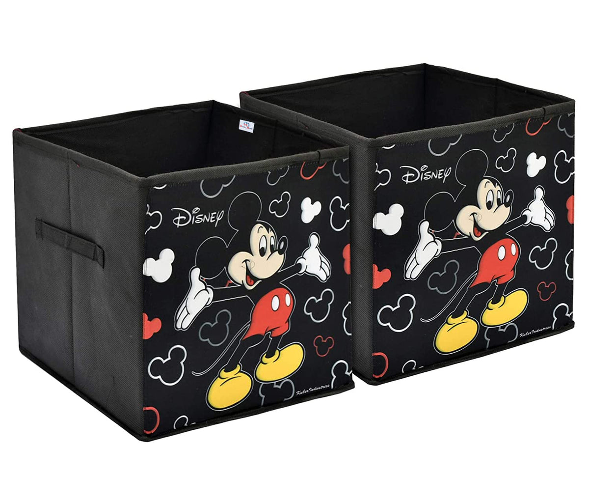 Heart Home Non-Woven Mickey Print Flodable Storage Box/Wardrobe Organizer For Home Decor, Pack of 2 (Black) 54HH4241.