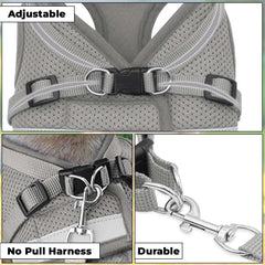 Homestic Reflective Dog Harness with Adjustable Leash|Breathable Polyester Mesh Fabric |Small Size|HT-844|Comfortable No-Pull Grip|Quick Release Buckles|Easy On - Easy Off Harness|Grey