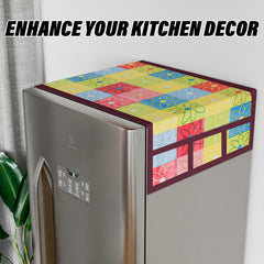 Heart Home Fridge Top Cover & Handle Cover Set | Fridge Top & Handle Cover Set | Refrigerator Cover & Handle Cover Combo Set | Check Fridge & Handle Cover | Yellow