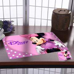 Kuber Industries Disney Minnie Printed PVC Stain Resistant, Anti-Skid, Waterproof 6 Pcs Placemats with 6 Pcs Tea Coasters Set for Dining Kitchen Restaurant Table, Set of 12 (Pink)