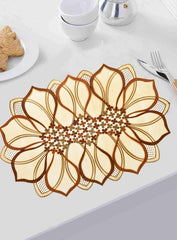 Kuber Industries Leaf Design Virgin Viny Soft Fabric 6 Pieces Dining Table Placemat Set (Cream) - CTKTC45898